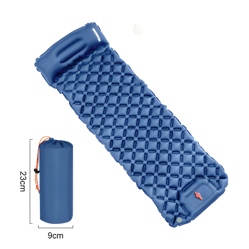 This inflatable air mattress is lightweight and compact at just 600g, it's perfect for camping, hiking, and beach trips. Made from durable nylon, this all-weather air mattress includes a built-in pump and pillow for hassle-free outdoor relaxation.